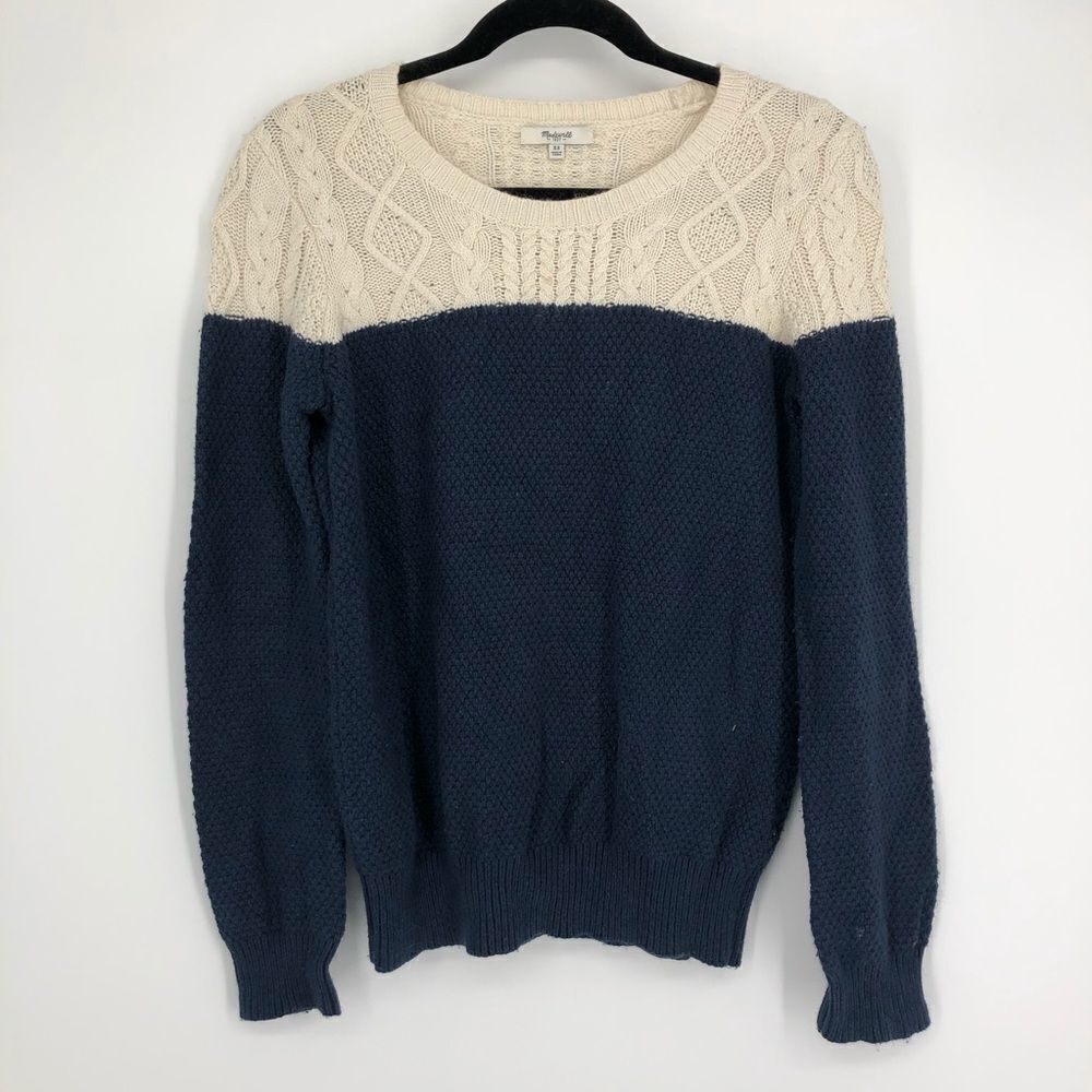Madewell Sweater‎ Womens Small Cable Knit Colorblock Rabbit Hair Navy Cream